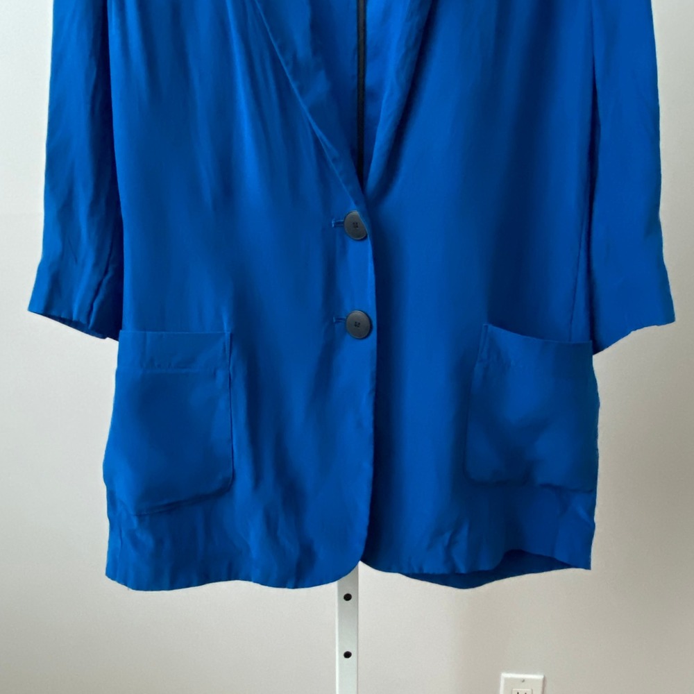 Kenneth Cole Luxury Formal 100% Silk M Blue Blazer Lightweight Jacket - Picture 3 of 6